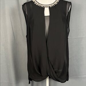 Rebecca Taylor Black Sleeveless Blouse with Embellished Neckline